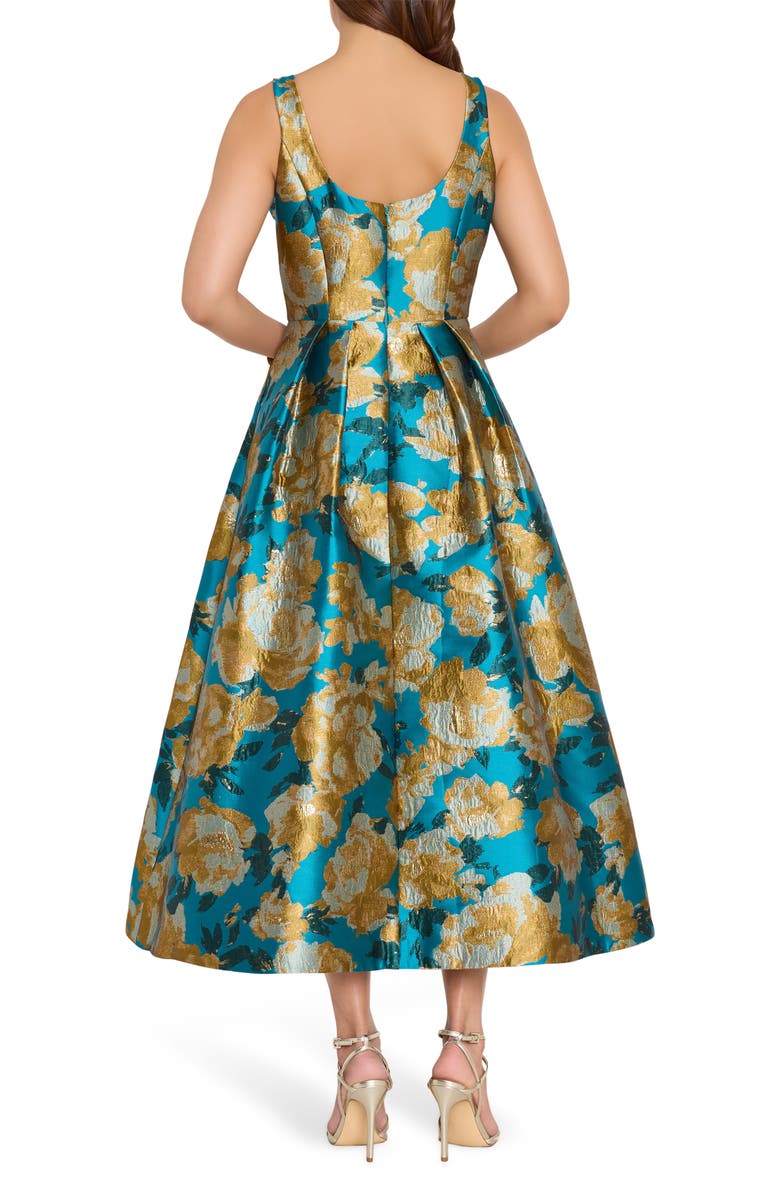 Tahari ASL Brocade Sleeveless Cocktail Dress, Alternate, color, Blue Sunflower