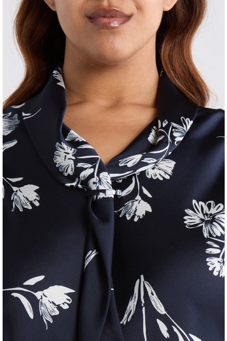 Floral Tie Neck Sleeveless Satin Top, Alternate, color, NAVY IVORY