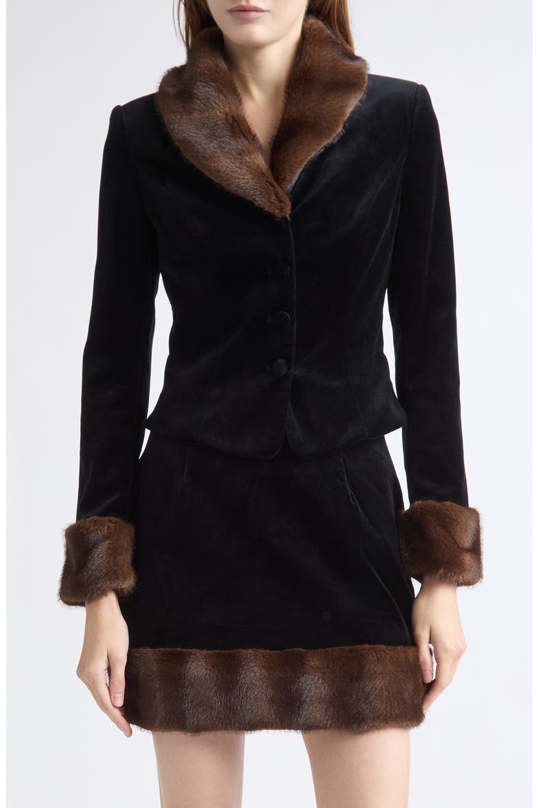 Antoinette Faux Fur Collar Jacket, Main, color, BLACK
