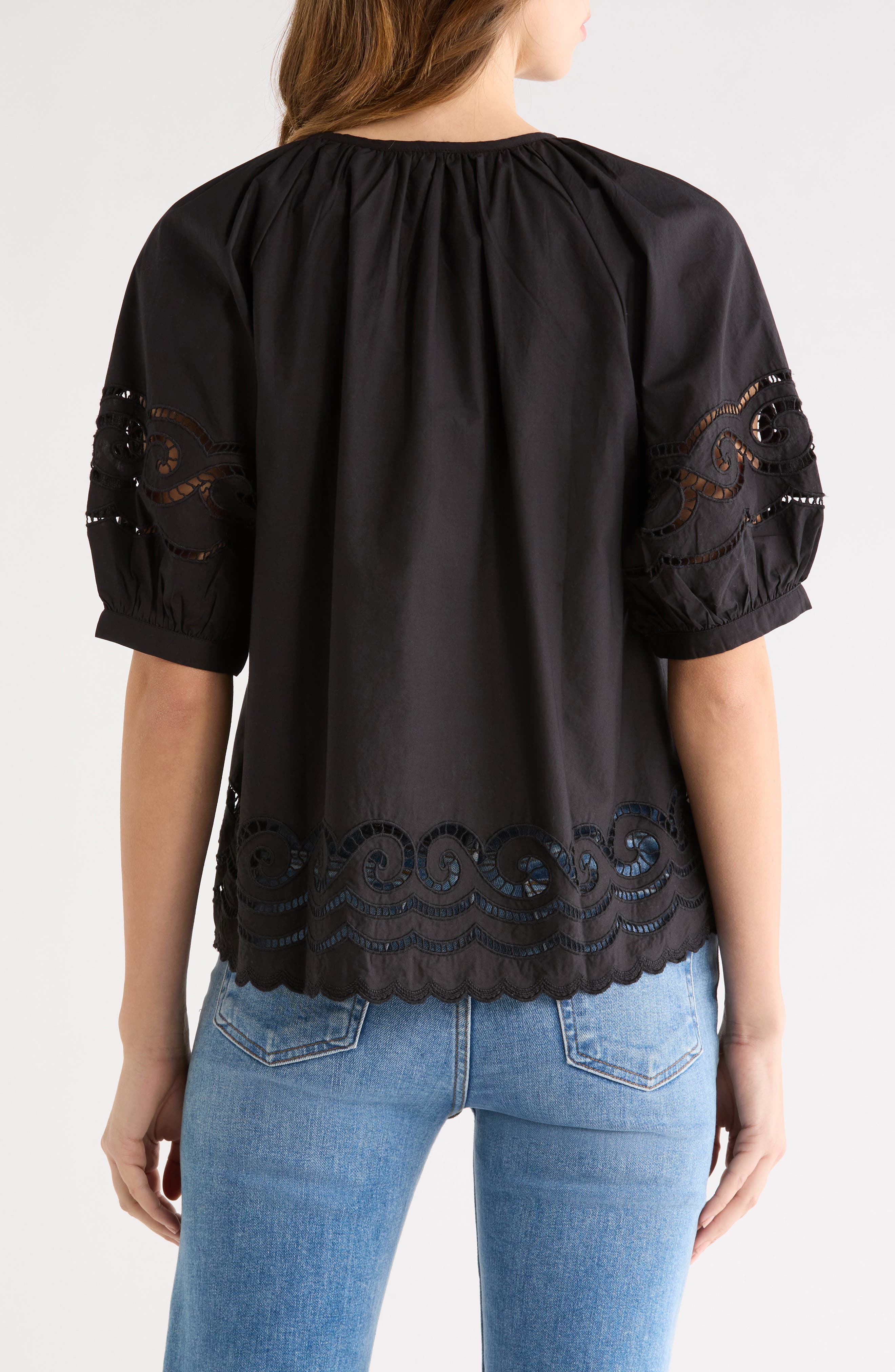 Catalene Embroidered Eyelet Cotton Peasant Top - image 2
