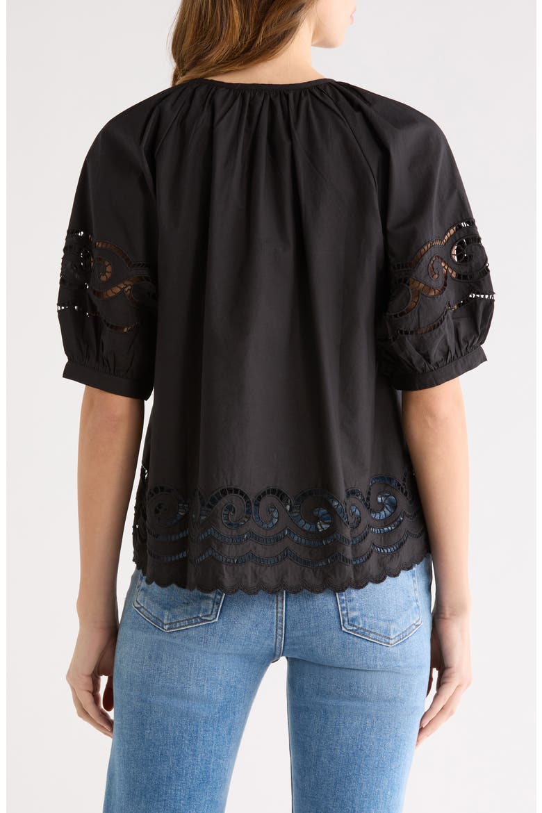 Catalene Embroidered Eyelet Cotton Peasant Top, Alternate, color, BLACK EMBROIDERY