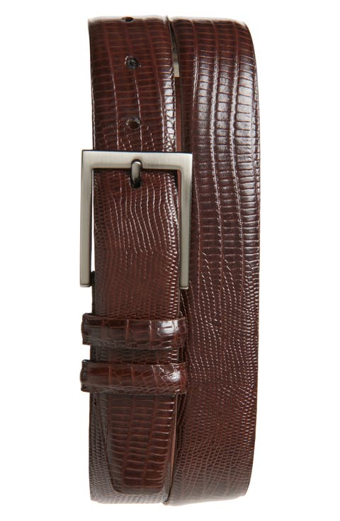 Lizard Embossed Calfskin Leather Belt
