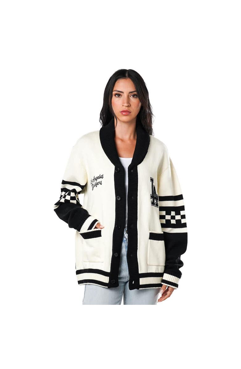 THE WILD COLLECTIVE Women's The Wild Collective Cream Los Angeles Dodgers Jacquard Button-Up Sweater, Alternate, color,