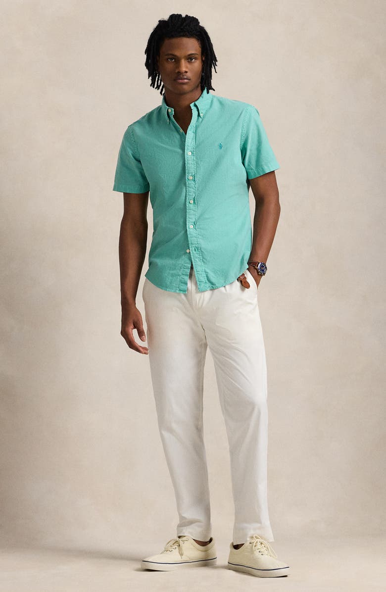 Polo Ralph Lauren Classic Fit Solid Green Short Sleeve Button-Down Oxford Shirt, Alternate, color, 