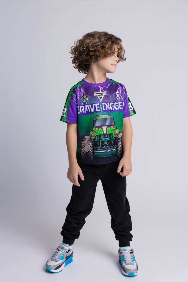 Grave Digger Athletic 2-Piece T-Shirt and Joggers Set, Alternate, color, Purple Grave Digger