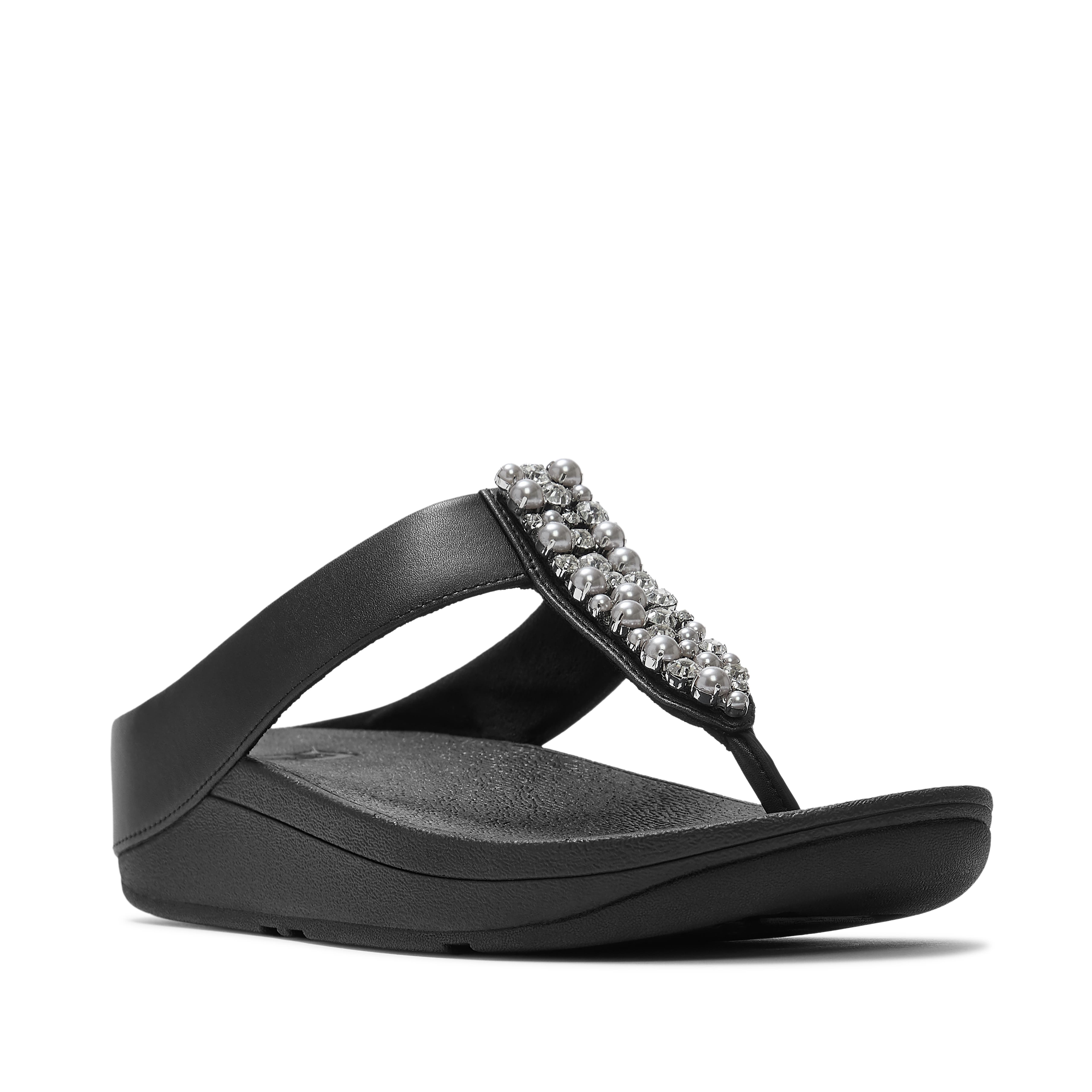 FitFlop Fino Pearls and Crys Sandal, Main, color, Black