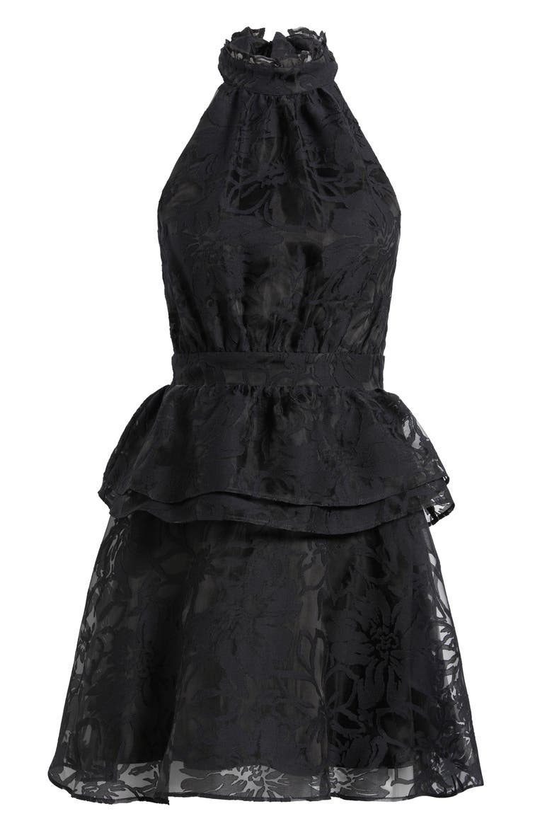 Dania Floral Jacquard Halter Minidress, Alternate, color, BLACK