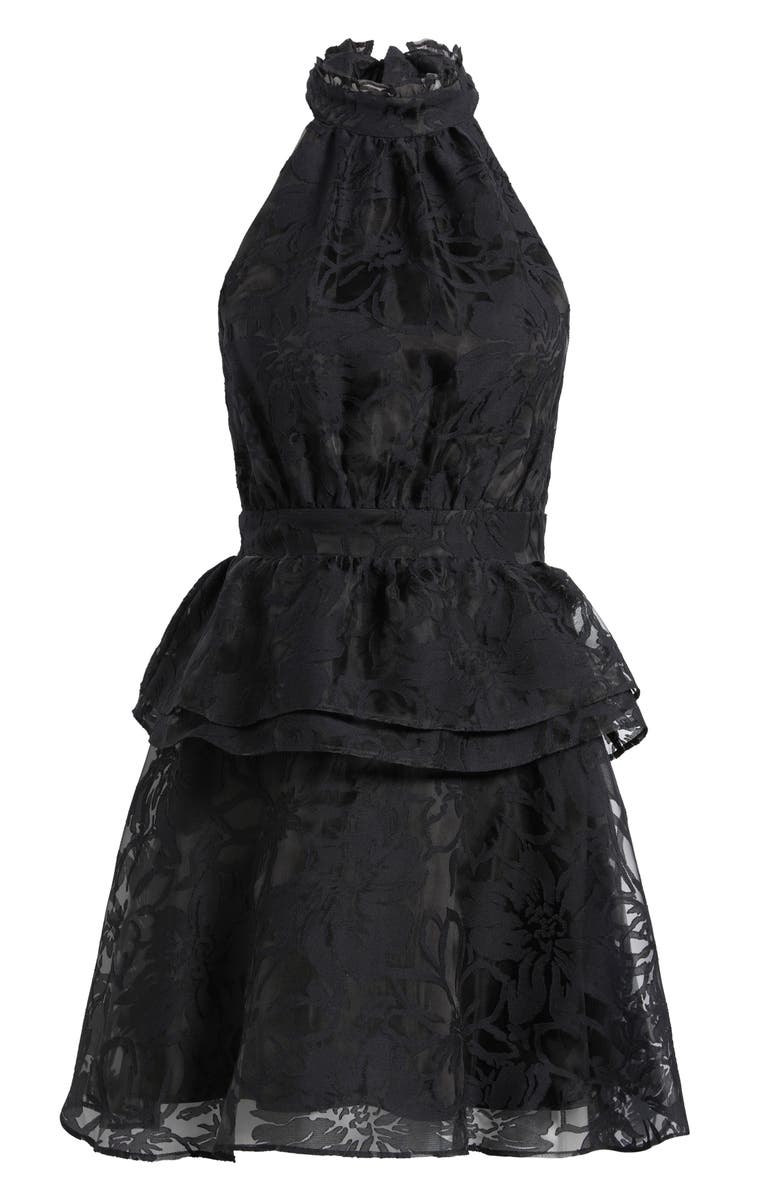 Lulus Dania Floral Jacquard Halter Minidress, Alternate, color, Black