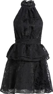 Lulus Dania Floral Jacquard Halter Minidress