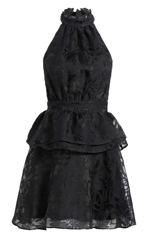 Lulus Dania Floral Jacquard Halter Minidress In Black