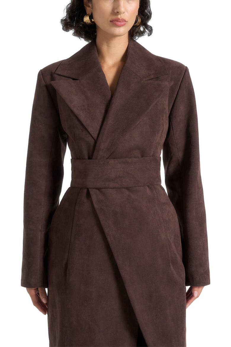 Esma Suede Asymmetric Coat with Cinch Belt, Alternate, color, Brown