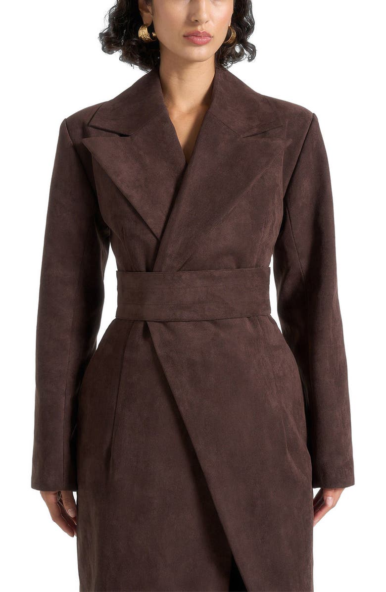 Manière De Voir Esma Suede Asymmetric Coat with Cinch Belt, Alternate, color, Brown