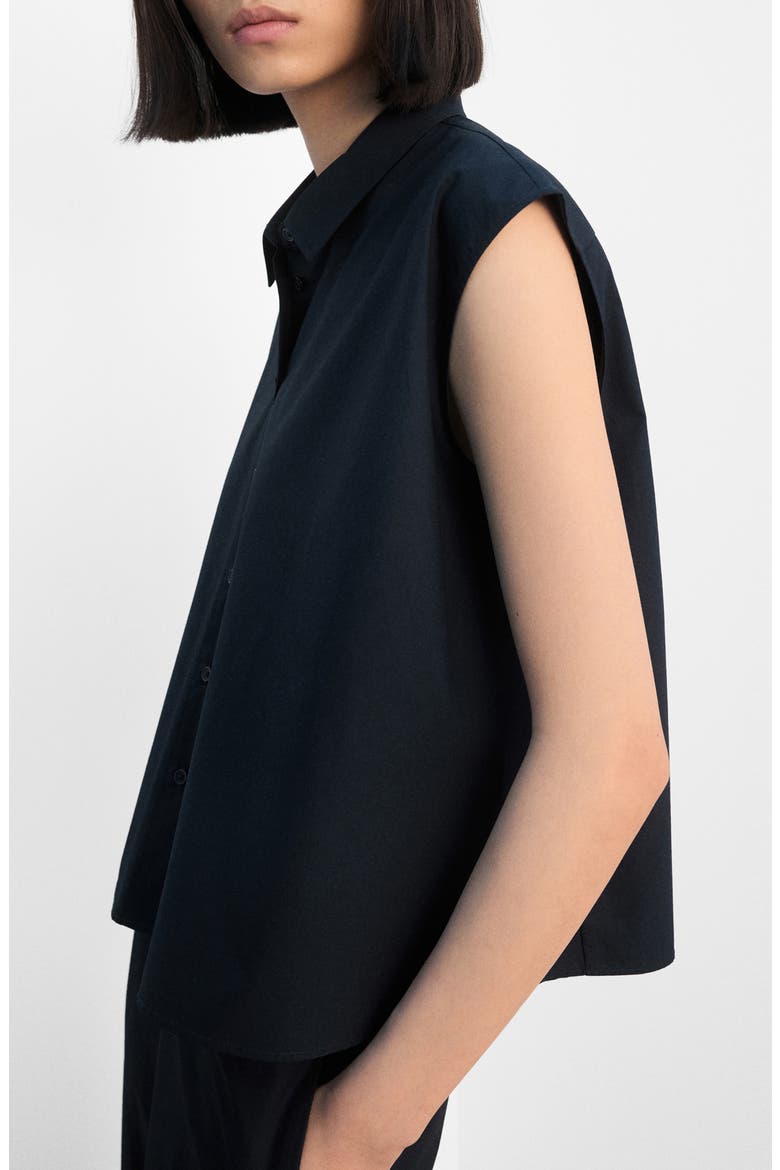 Sleeveless Cotton Button-Up Shirt, Alternate, color, NAVY