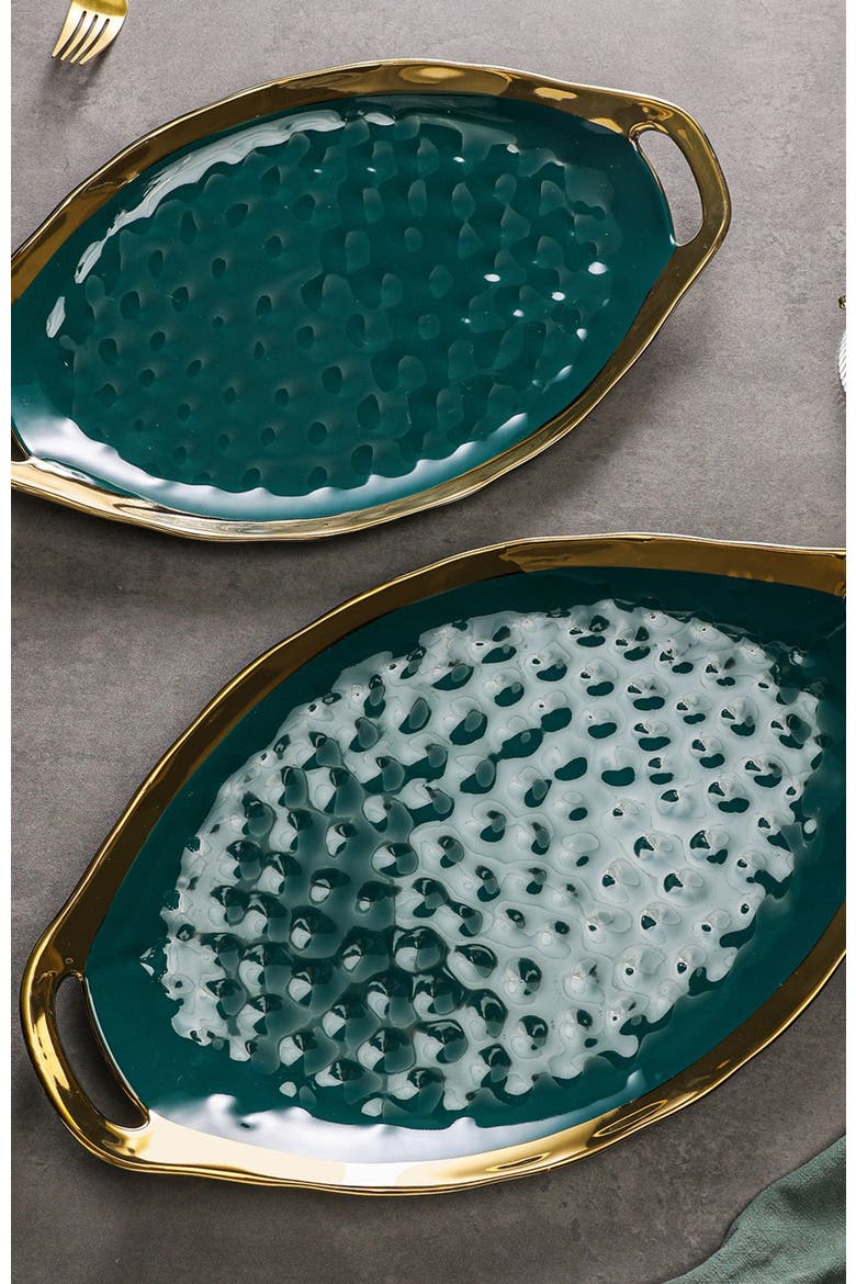 Florian Porcelain 2-Piece Serving Plate Set, Alternate, color, Green