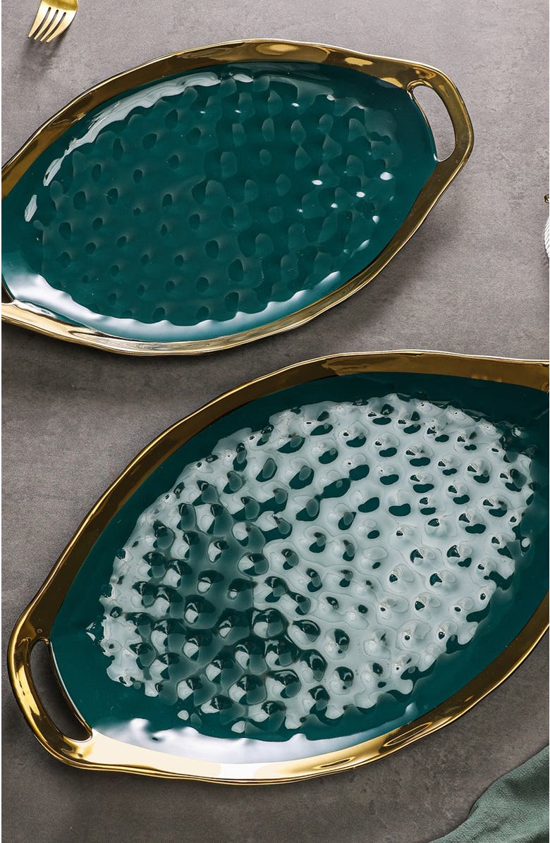 Stone Lain Florian Porcelain 2-Piece Serving Plate Set, Alternate, color, Green