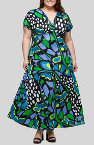 24seven Comfort Apparel Mixed Abstract Print Knit Maxi Dress