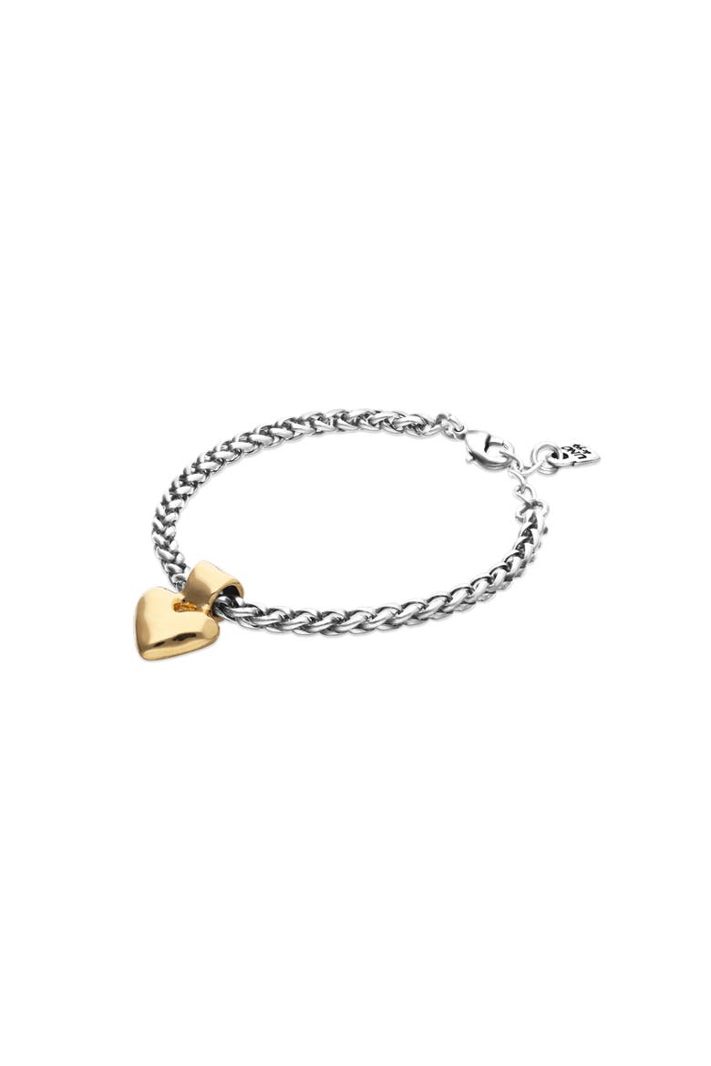 Sterling Silver Plated Chain Bracelet with 18K Gold Heart Detail, Alternate, color, Silver and Gold