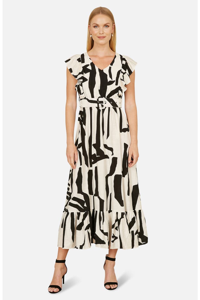 Abstract Print Midi Dress, Main, color, Beige