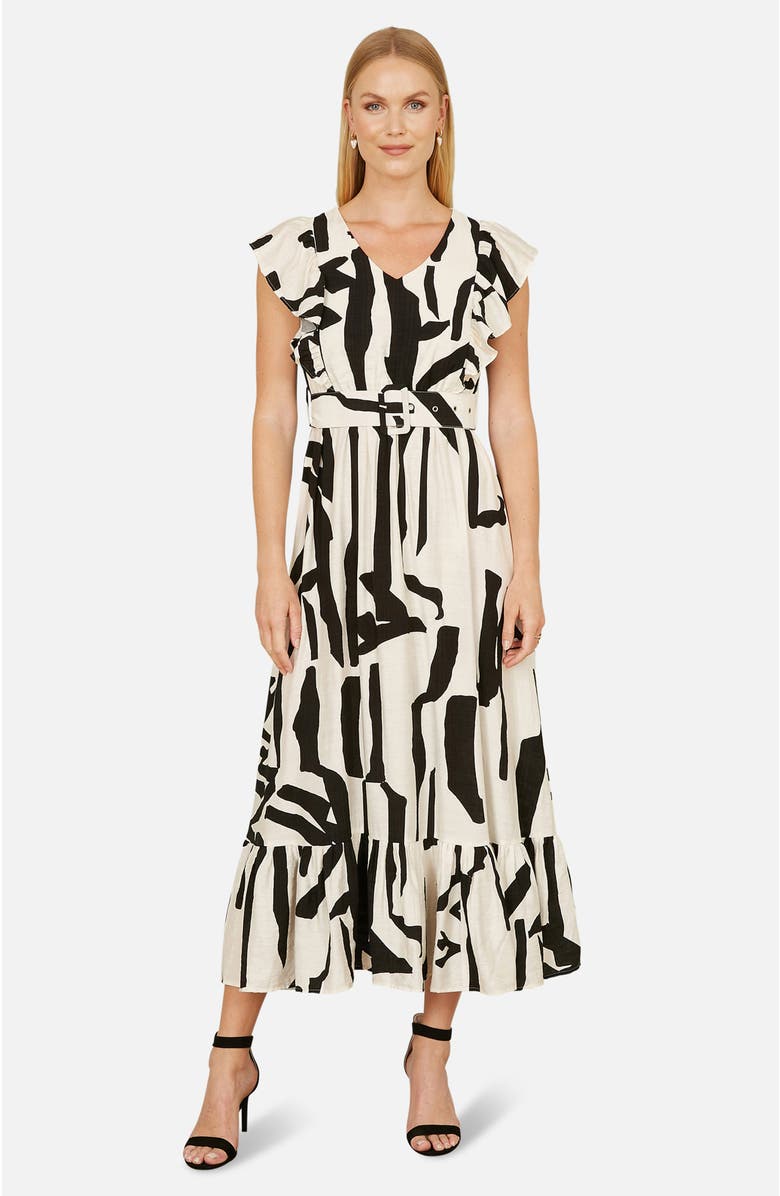 Yumi Abstract Print Viscose Midi Dress, Main, color, Beige