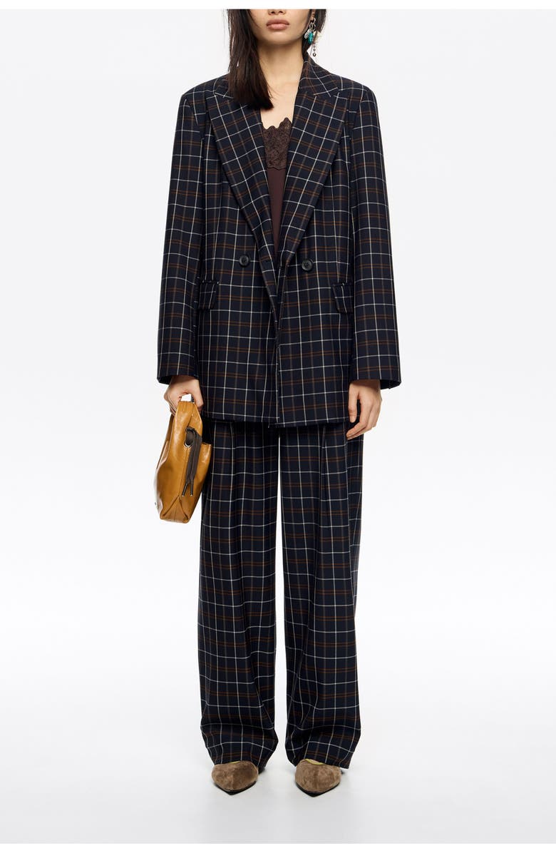 Bimba y Lola Straight Chequered Trousers, Alternate, color, Navy