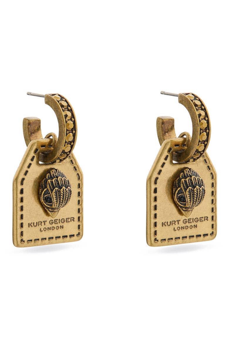 Eagle Tag Drop Earrings, Main, color, BRASS