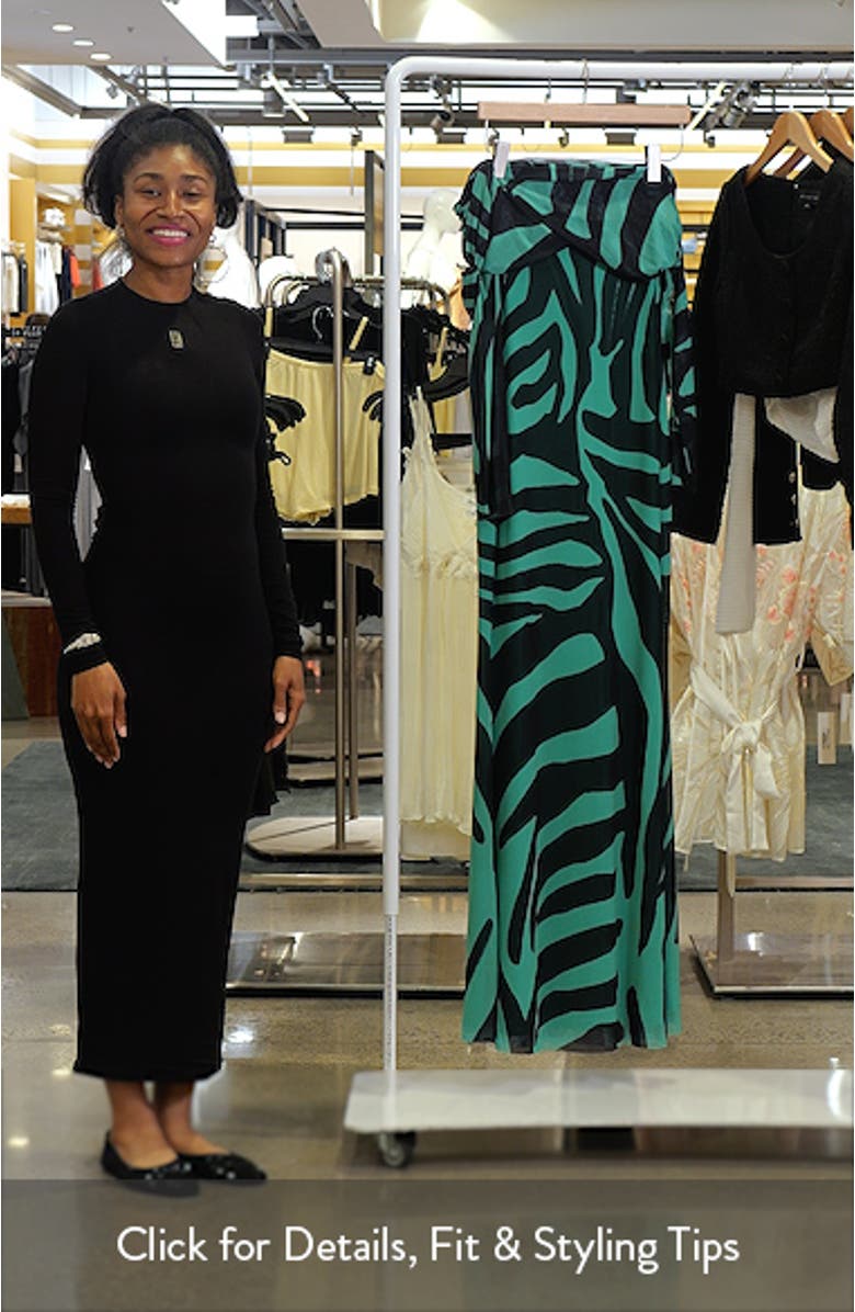 Thelma Print Off the Shoulder Long Sleeve Mesh Maxi Dress, sales video thumbnail