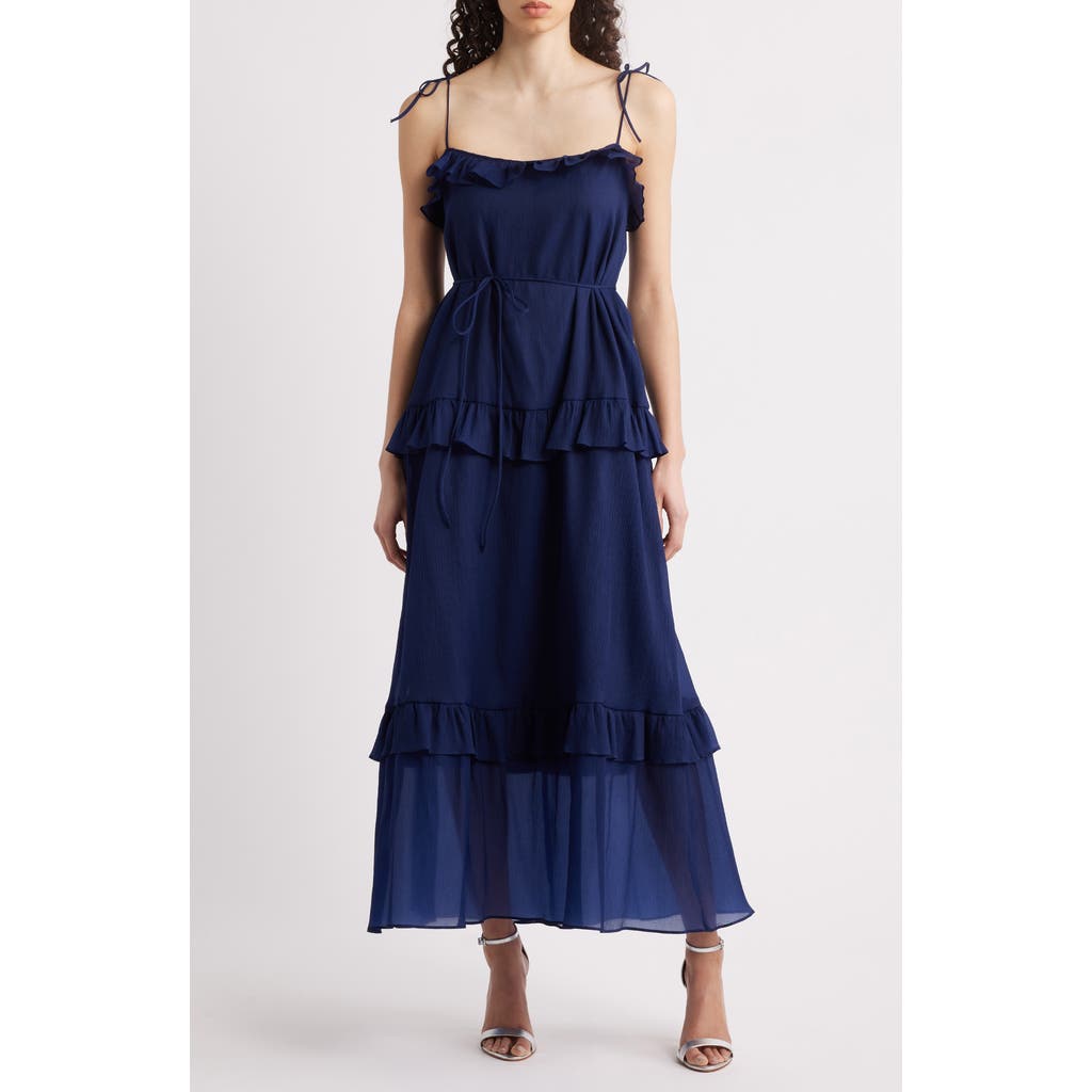 Julia Jordan Tie Strap Tiered Midi Dress In Navy
