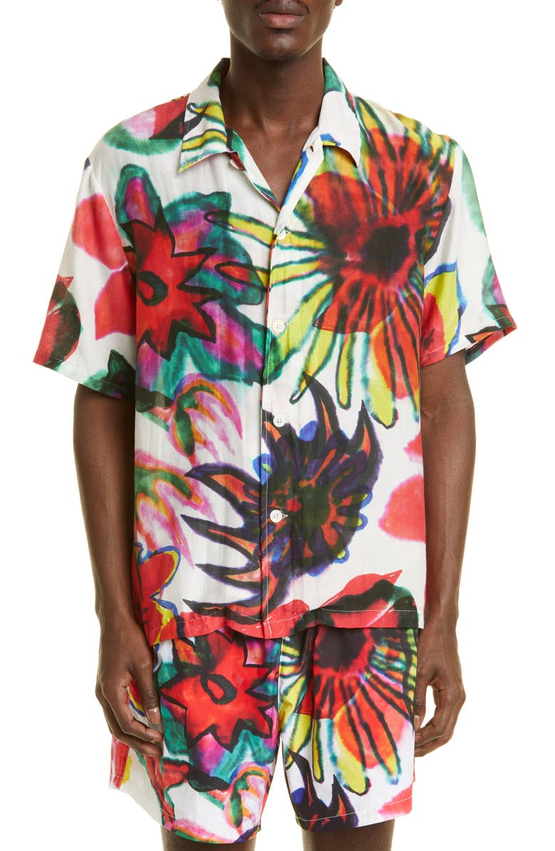 OUR LEGACY Box Melting Flowers Button-Up Cotton & Silk Shirt, Main, color,