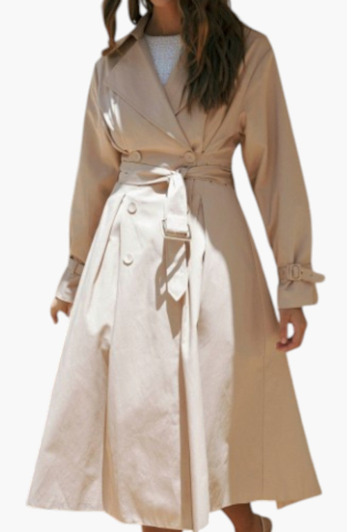 Modenaire Double-breasted Trench Coat With Belt In Neutral