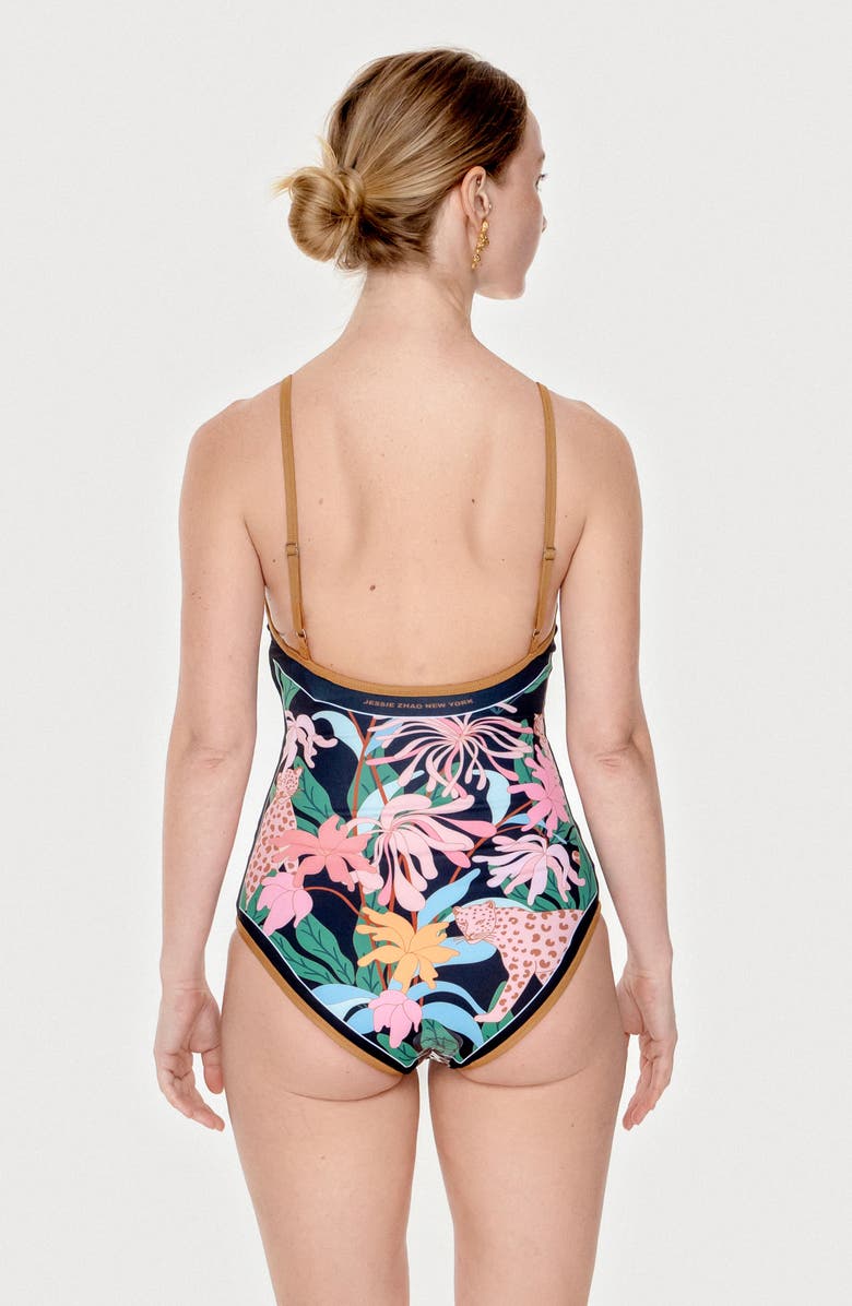 Jessie Zhao New York Blush Jungle Reversible V-Neck One-Piece Swimsuit, Alternate, color, Black
