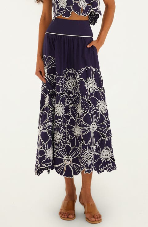 Flowers Richelieu Cotton Midi Skirt