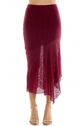 Urban Social Lace Seamed Bias Cut Midi Skirt In Burgundy
