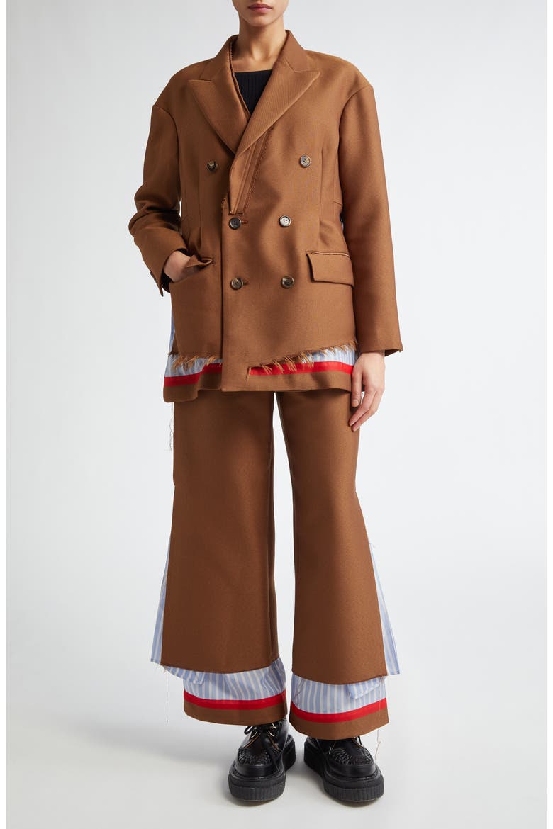 Spliced Mixed Media Double Breasted Blazer, Alternate, color, BROWN