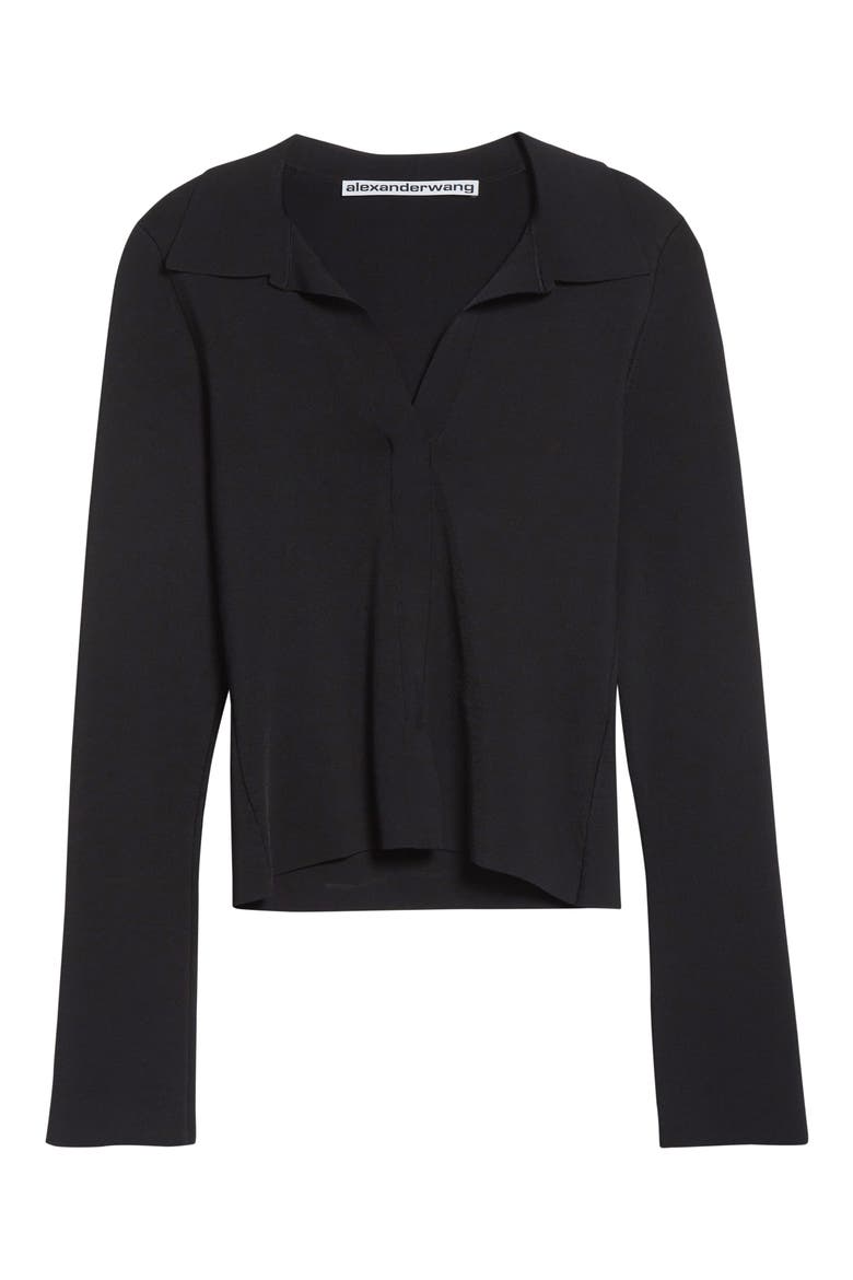 Long Sleeve Fixed Placket Polo Sweater, Alternate, color, BLACK