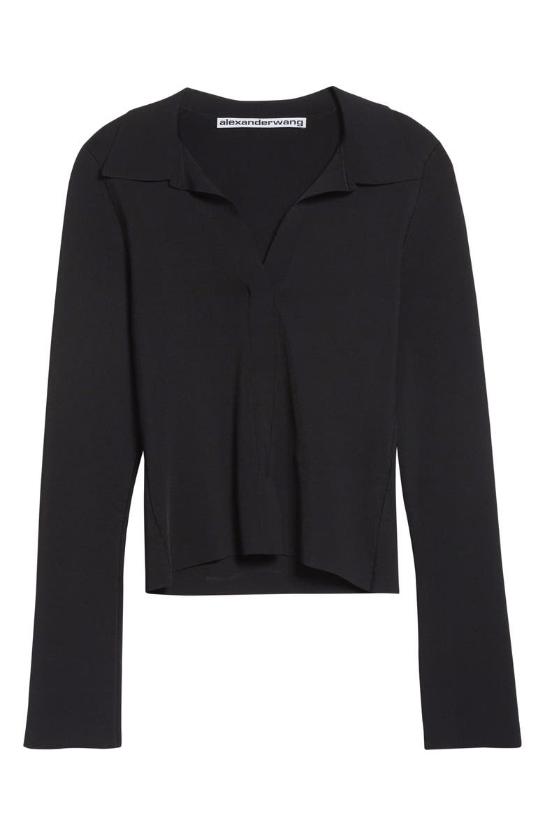 Alexander Wang Long Sleeve Fixed Placket Polo Sweater, Alternate, color, Black