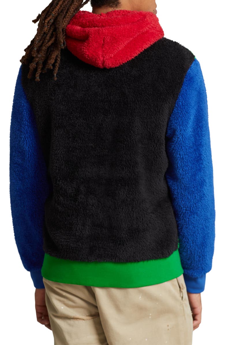 Polo Ralph Lauren Curly High Pile Faux Fur Colorblocked Hoodie, Alternate, color, Cruise Green Multi