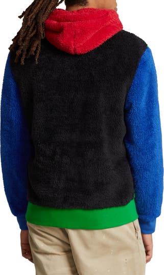 Curly High Pile Faux Fur Colorblocked Hoodie