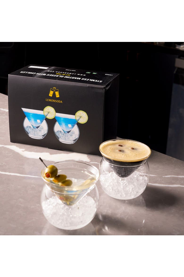Stemless Martini Glasses With Chiller - Set of 4, Alternate, color, Clear