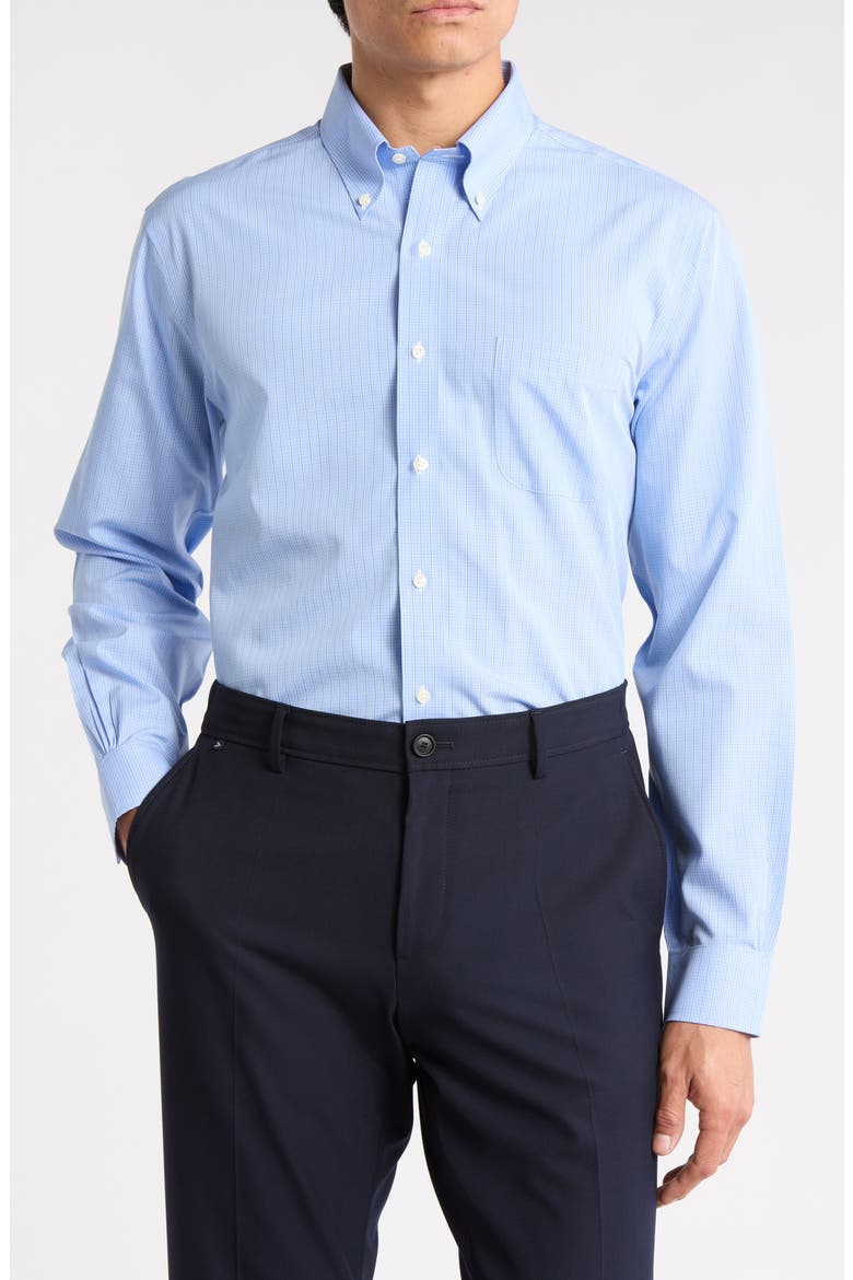 Regular Fit Plaid Non-Iron Cotton Dress Shirt, Main, color, OPEN BLUE