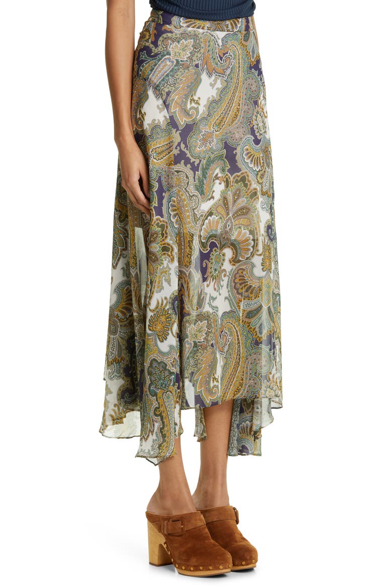 Karima Paisley Asymmetric Silk Midi Skirt, Alternate, color, ARMY MULTI