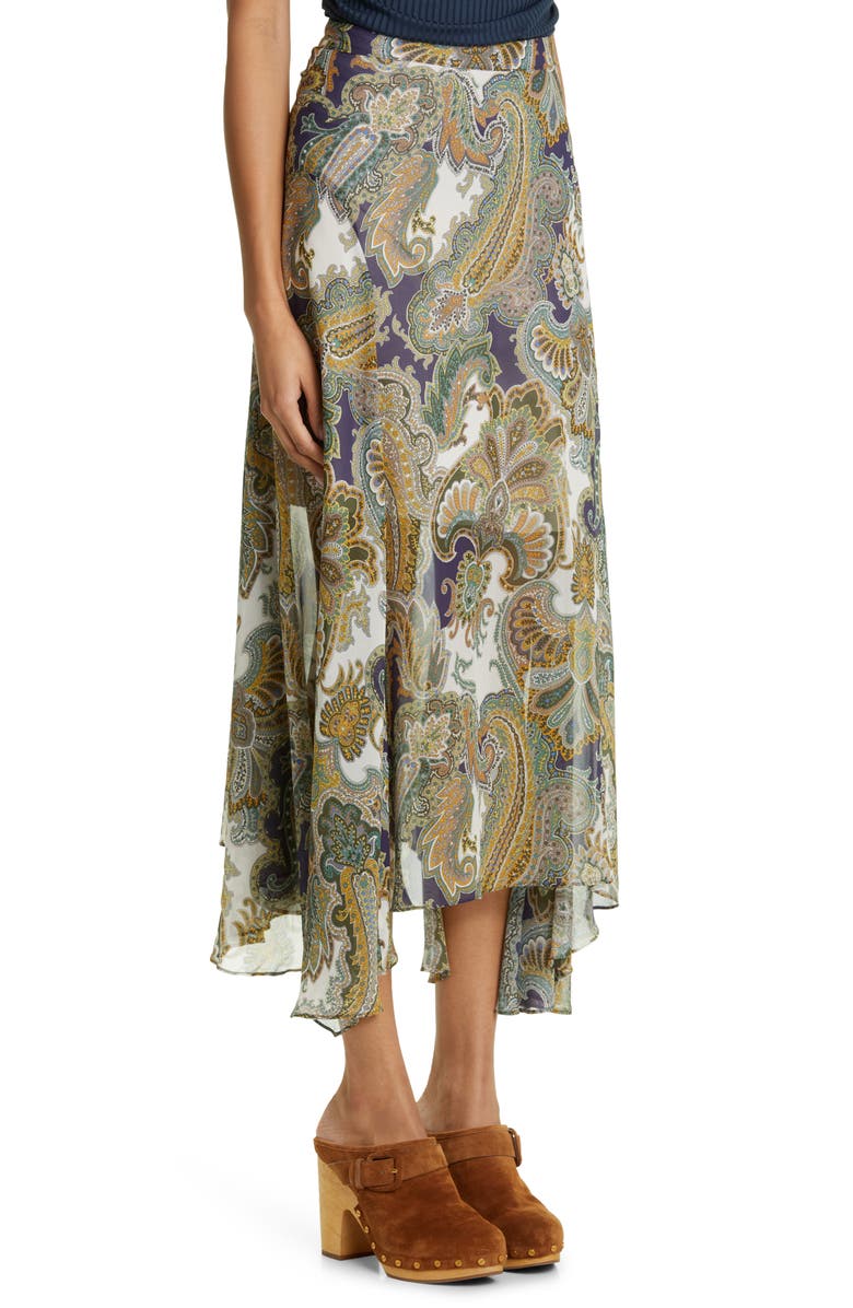 Veronica Beard Karima Paisley Asymmetric Silk Midi Skirt, Alternate, color,