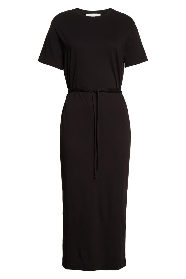 Belted Pima Cotton Midi Dress, Alternate, color, BLACK