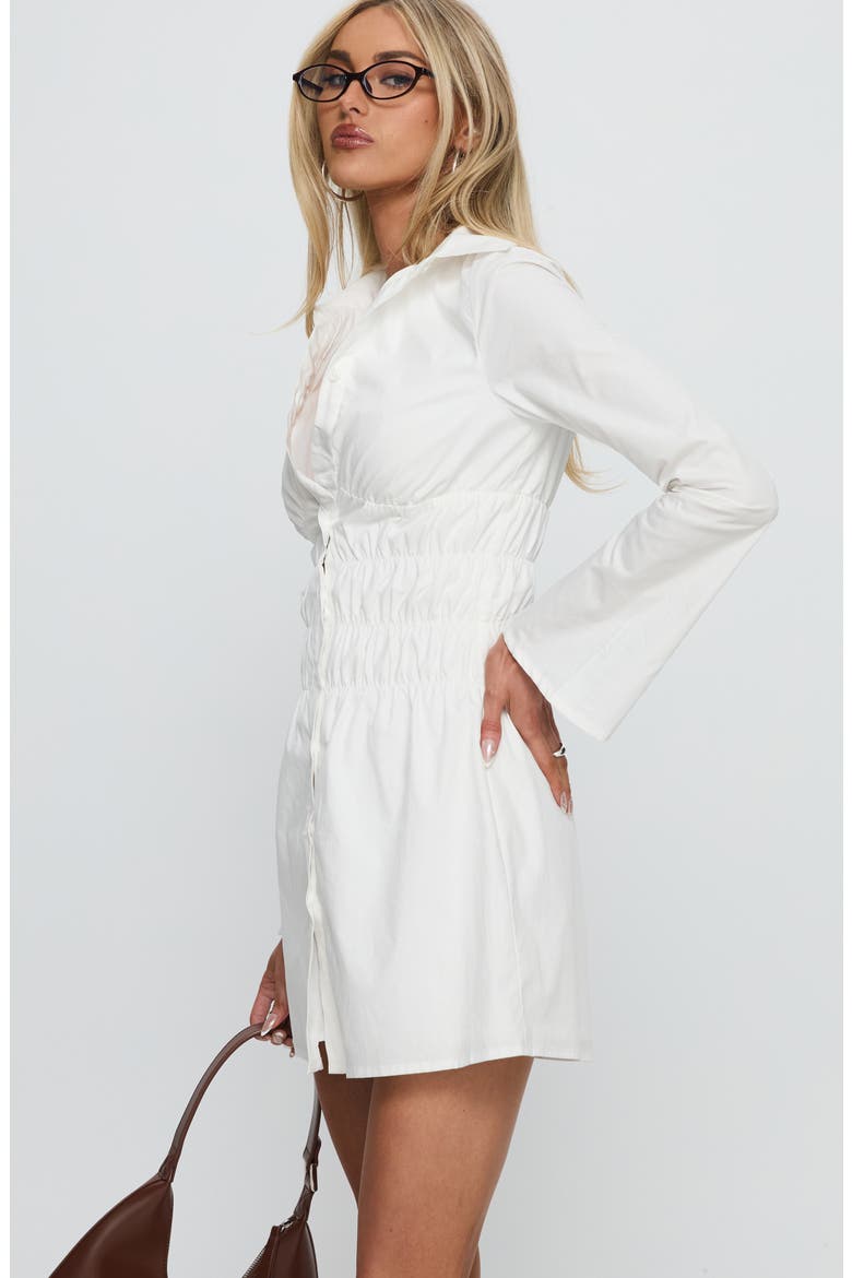 Stellaria Long Sleeve Cinched Waist Mini Shirtdress, Alternate, color, WHITE