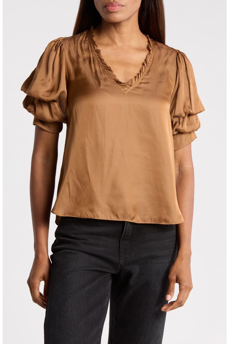 Ruffle V-Neck Blouse, Main, color, PEANUT