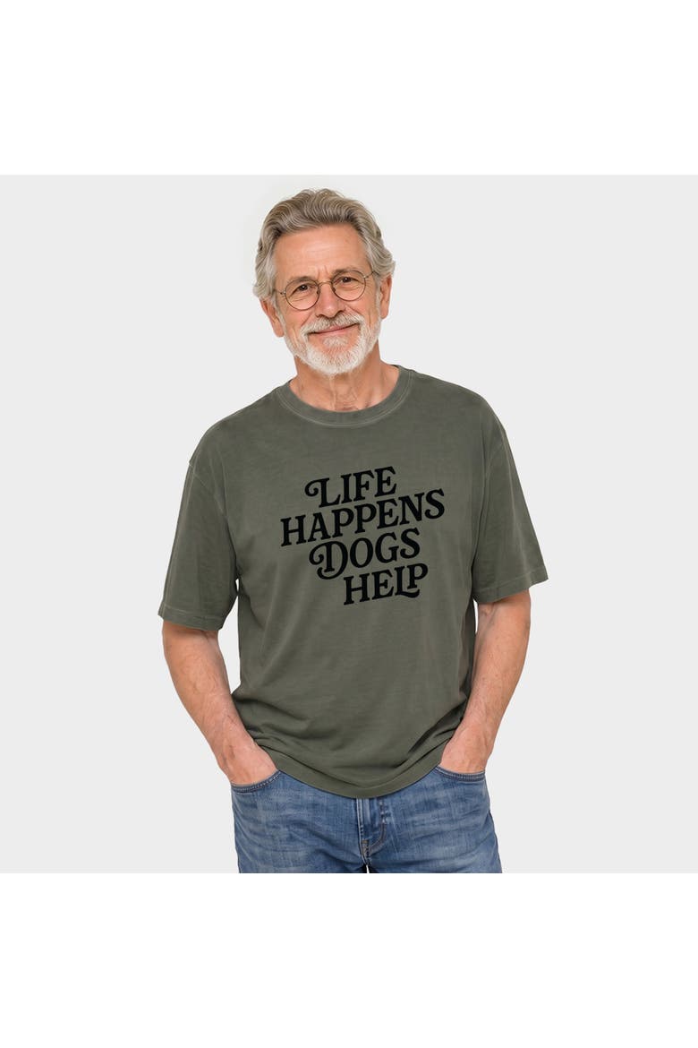 Life Happens Dogs Help Garment Dyed T-Shirt, Main, color, Moss