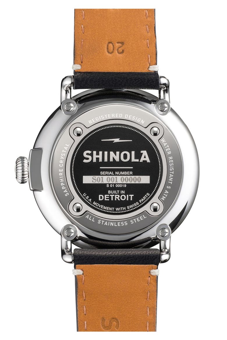 'The Runwell' Leather Strap Watch, 41mm, Alternate, color, BLACK/ WHITE