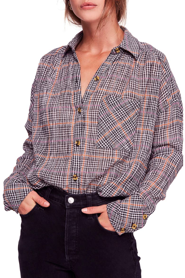 Break My Stripe Plaid Shirt, Main, color, BLACK