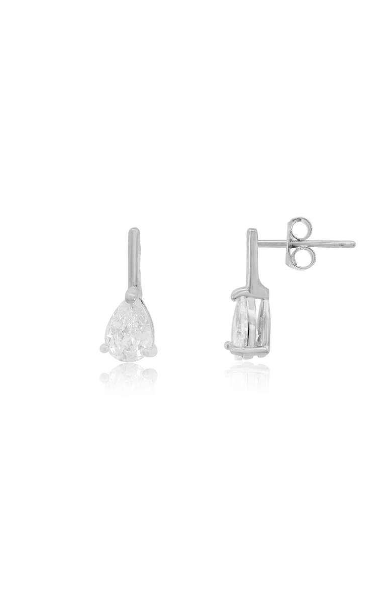 CZ Pear Bar Drop Earrings, Main, color, Sterling Silver