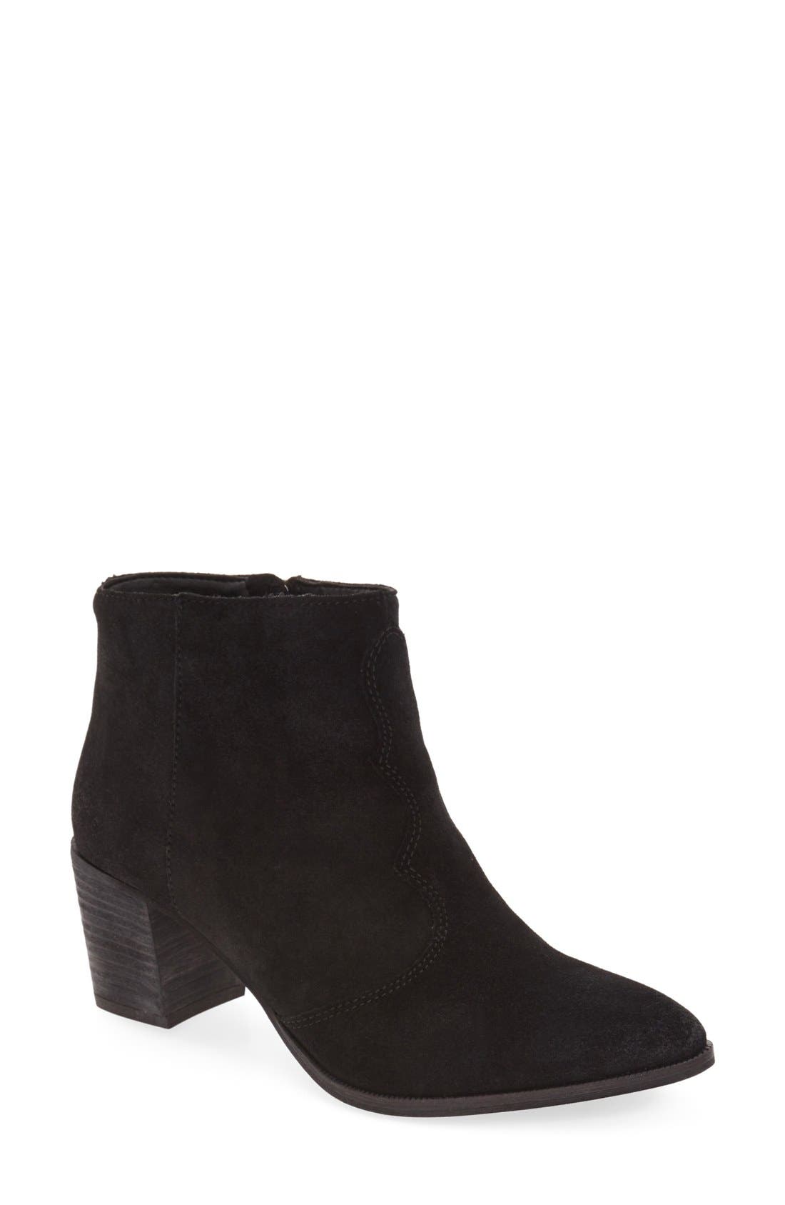 Block Heel Western Bootie, Main, color, BLACK SUEDE