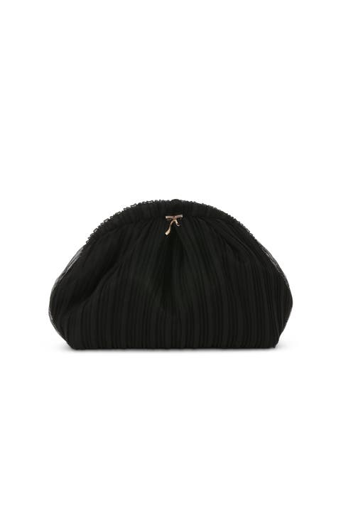 Vale Pleated Tulle and Satin Mini Pouch Clutch